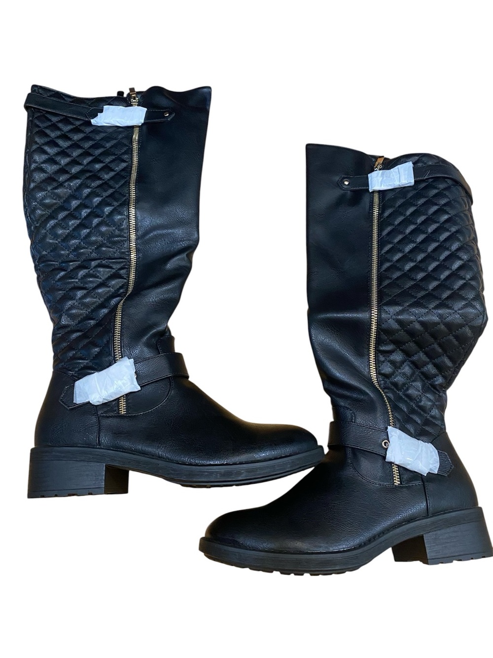 Dream Pairs Faux Leather Quilted Heeled Knee High Boots